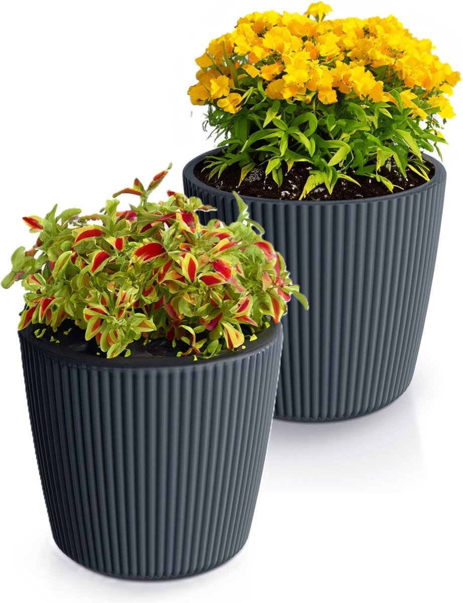 Prosperplast Plantenpot bloempot Buckingham 2x buiten binnen antraciet D17 x H15 cm