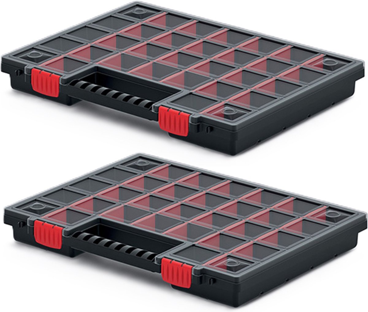Kistenberg Sorteerbox/vakjes koffer - 2x - 30 vaks - kunststof - zwart - 40 x 30 x 5 cm