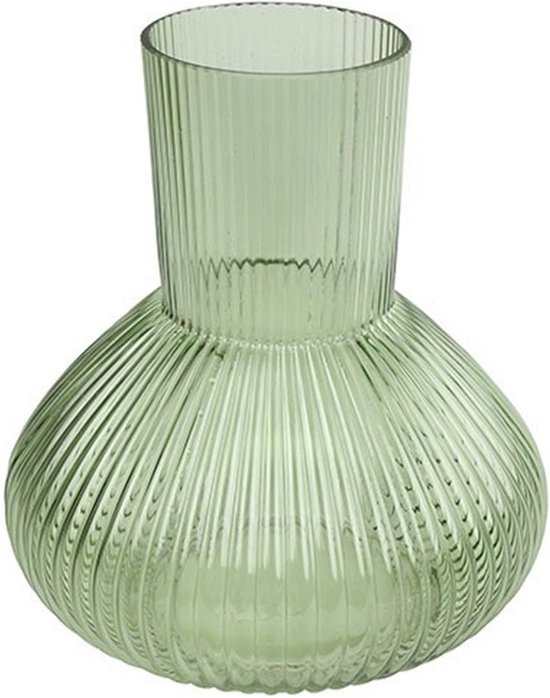 Countryfield Bloemenvaas Royal Wave - transparant glas - lichtgroen - D20 x H22 cm - handgemaakte vaas