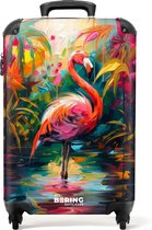 NoBoringSuitcases.com - Koffer - Flamingo in kleurrijke omgeving van olieverf - Past binnen 55x40x20 cm en 55x35x25 cm - Trolley handbagage - Valiezen met wieltjes volwassenen - Reiskoffer op wielen - Rolkoffer lichtgewicht