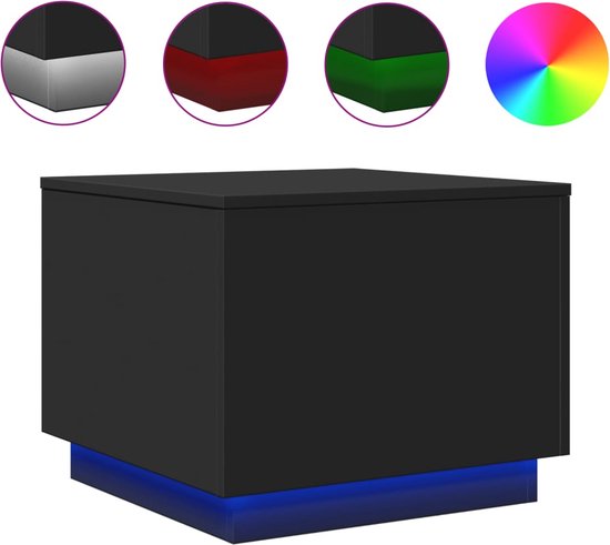 vidaXL - Salontafel - met - LED-verlichting - 50x50x40 - cm - zwart