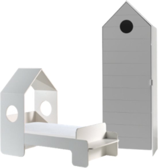 Vipack Bed Casami met 1-deurs kast - 70 x 140 cm - wit+grijs