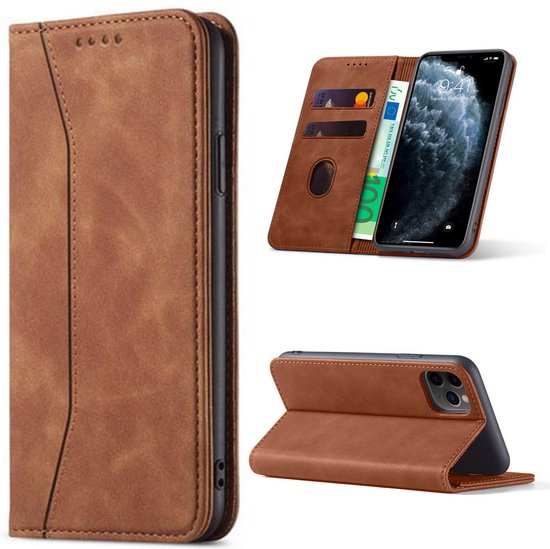Etui Bookcase pour Samsung Galaxy S23 Ultra - Magnétique - Cuir - Portefeuille - Book Case - Wallet - Flip Cover - Galaxy S23 Ultra - Marron