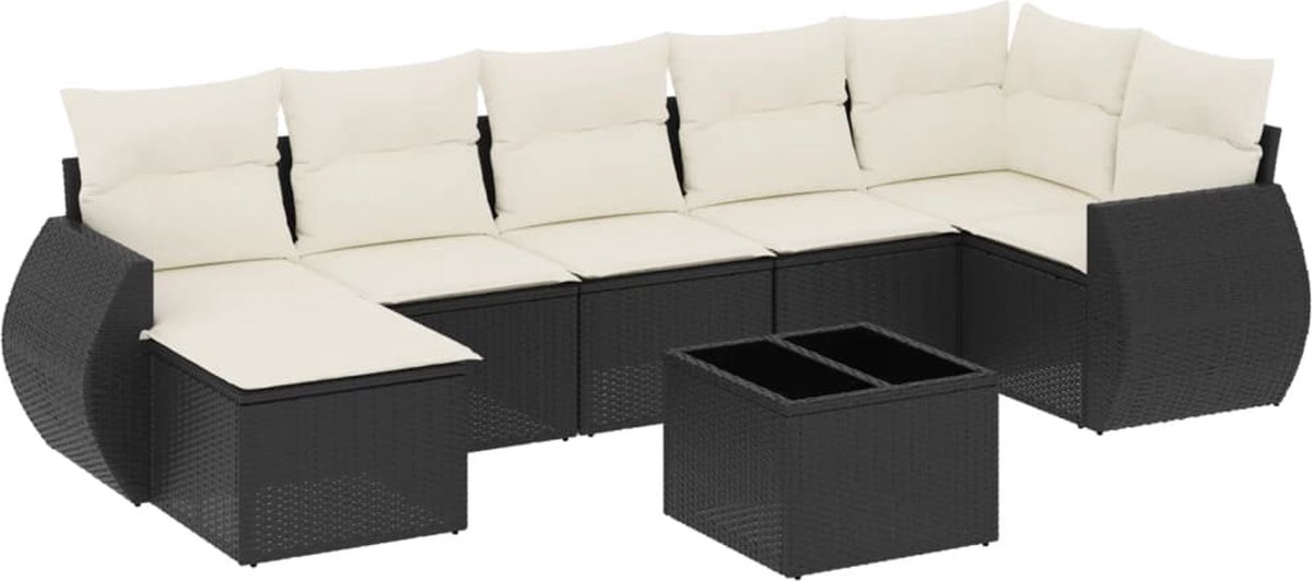vidaXL 8-delige - Loungeset - met - kussens - poly - rattan - zwart