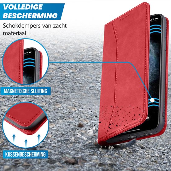 iPhone 14 Bookcase Case - Magnétique - Cuir - Wallet - Book Case - Wallet - Flip Cover - Apple iPhone 14 - Rouge