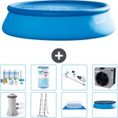 Intex Rond Opblaasbaar Easy Set Zwembad - 457 x 122 cm - Blauw - Inclusief Pomp - Ladder - Grondzeil - Afdekzeil Onderhoudspakket - Filter - Stofzuiger - Warmtepomp