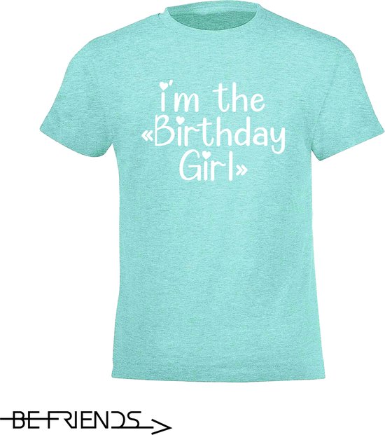 Be Friends T-Shirt - Birthday girl - Kinderen - Mint groen - Maat 8 jaar