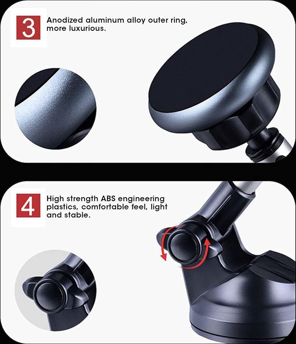 Universele Autohouder Telefoon - Sterke Zuignap - Magnetisch incl. 2x Magneet plaatjes - Geschikt voor Dashboard - Voorruit - Raam - Bureau - Auto Accessoires - Telefoonhouders Auto Magnetisch - GSM Houder Auto - Smartphonehouder – foto 5
