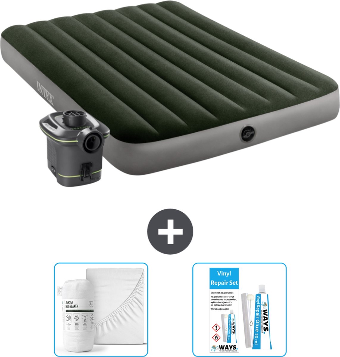 Intex Luchtbed - Twijfelaar - 137 x 191 x 25 cm - Groen - Inclusief pomp - Accessoires CB16