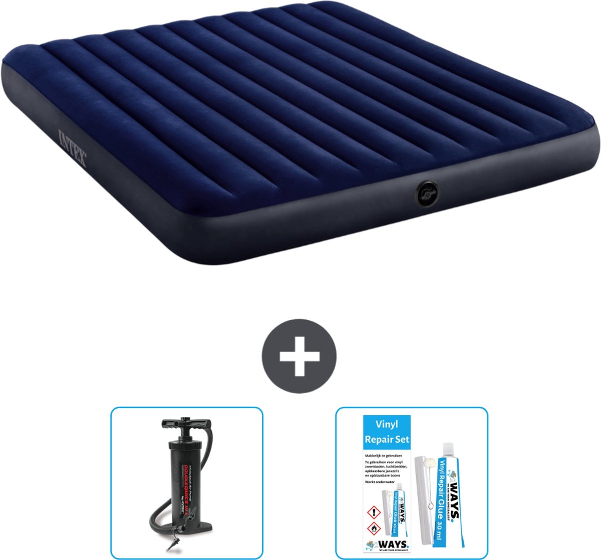 Intex Luchtbed - 2-Persoons - 183 x 203 x 25 cm - Blauw - Inclusief Accessoires CB13