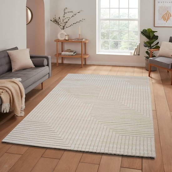 Flycarpets Eliora Modern Japandi Geo Vloerkleed - Creme - 200x290 cm