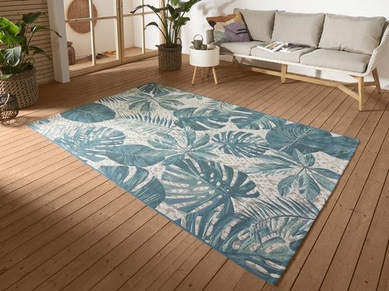 Flycarpets Flair Binnen & Buitenkleed Vloerkleed Tropical Leaves - Turquoise - 200x285 cm