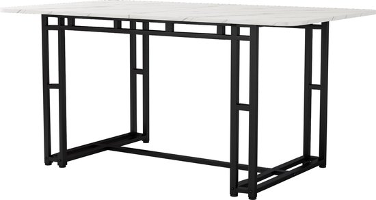 Merax Luxe Lichtgewicht Eettafel - Tafel met Metalen Poten - Moderne Keukentafel - Zwart met Wit