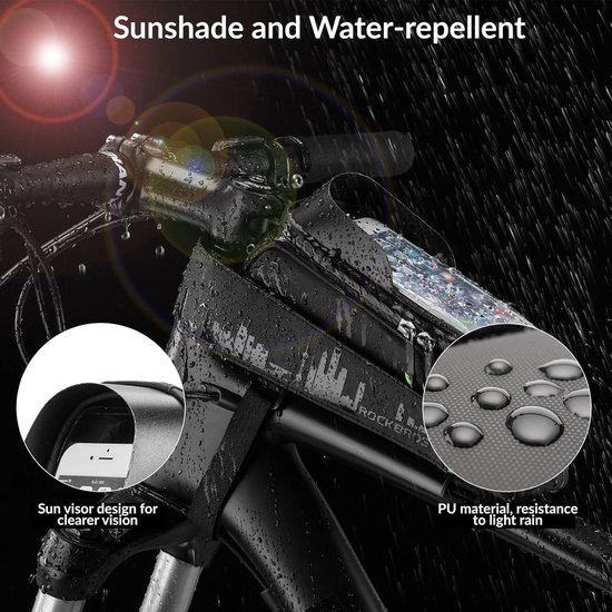 Fiets-frametas, waterdicht, telefoonhoesje, touchscreen voor mobiele telefoons tot 7,0 inch (17,0 cm) iPhone 14/13 Plus/Pro Max, Galaxy S23/S22 Ultra, Huawei P60 Pro/Mate50 van Lruvdox — afbeelding 2