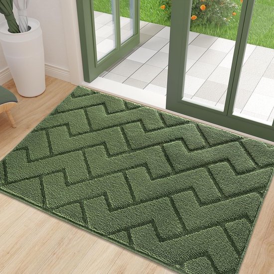 Paillasson pour intérieur et extérieur, lavable, entrée, intérieur, tapis anti-saleté, antidérapant, paillasson pour entrée, terrasse, hall, jardin, intérieur et extérieur (vert, 60 x 90 cm)