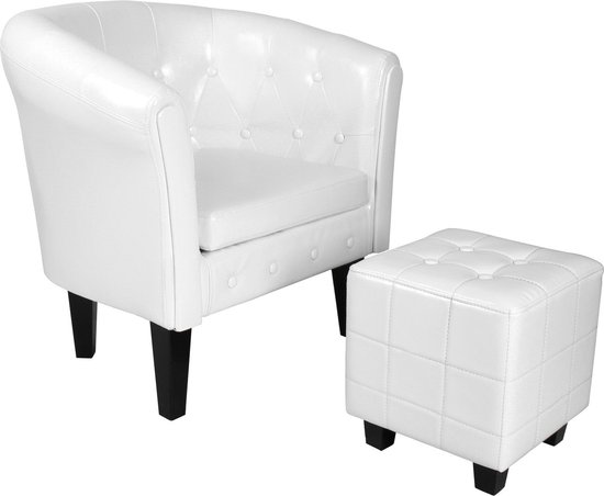 Miadomodo Chesterfield Fauteuil - Incl. Hocker - Relax Stoel - Clubfauteuil - Ruiten Patroon - Wit