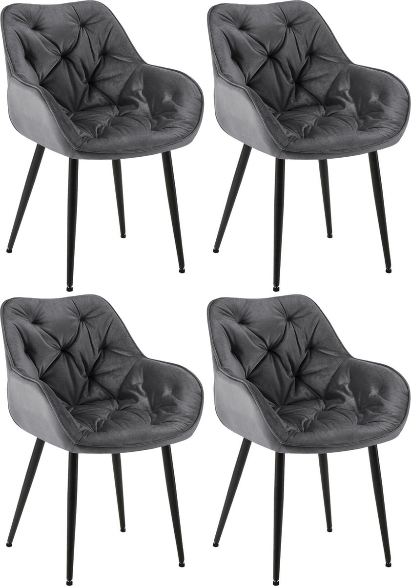 CLP Tanna Set van 4 eetkamerstoelen - Met armleuning - Velvet - Fluweel/donkergrijs