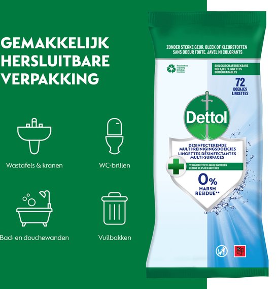 Dettol Desinfecterende Schoonmaakdoekjes - Cleanser - 72 stuks - 5 Stuks - Voordeelverpakking