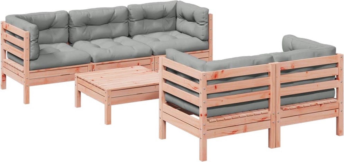 vidaXL 6-delige - Loungeset - met - kussens - massief - douglas - vurenhout grijs