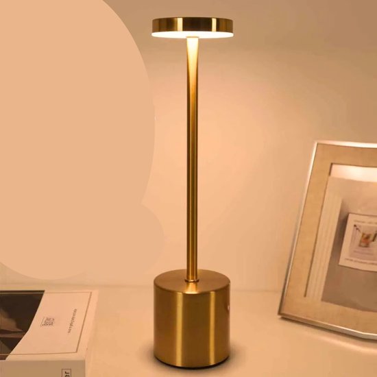 Favomusthaves Nachtlampje - Touch lamp - Designer lamp - Tafellamp oplaadbaar - Sfeer verlichting - Goud - Metaal - Tafellamp slaapkamer - Draadloos