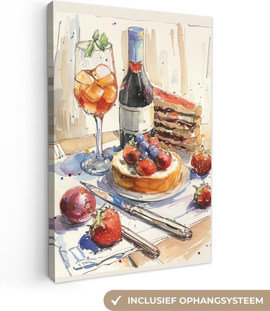 Canvas schilderij 20x30 cm - Wanddecoratie Dessert - Voedsel - Aquarel illustratie - Muurdecoratie accessoires - Keuken decoratie muur - Schilderijen op canvas
