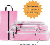 Packing Cubes Compression - Reistasjes - Koffer Organizer set 4 Delig - Packing Cubes Backpack - Compression Cube - Reis Organizer - Roze