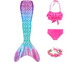 Joya Kids® Zeemeermin bikini verkleed set | Staart met roze bikini en rozen krans | Mermaid Staart | Prinsessen jurk | Verkleedkleding meisje | Maat 110