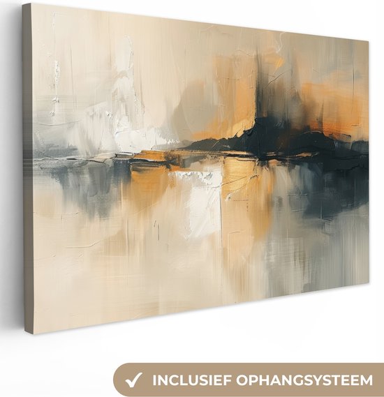 Peinture sur toile 120x80 cm - Décoration murale Moderne - Abstrait - Or - Zwart - Décoration murale salon - Décoration chambre moderne - Tableaux abstraits