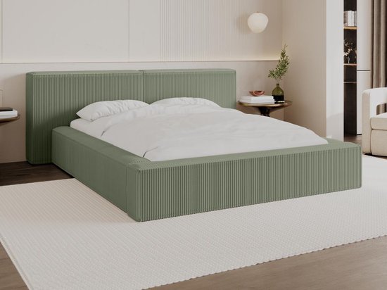 PASCAL MORABITO Bed met opbergruimte 160 x 200 cm - Ribfluweel - Groen - TIMANO van Pascal Morabito L 226 cm x H 90 cm x D 252 cm