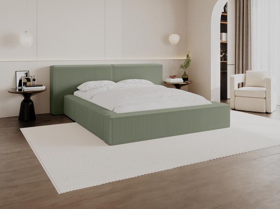 PASCAL MORABITO Bed met opbergruimte 160 x 200 cm - Ribfluweel - Groen + matras - TIMANO van Pascal Morabito L 226 cm x H 90 cm x D 252 cm
