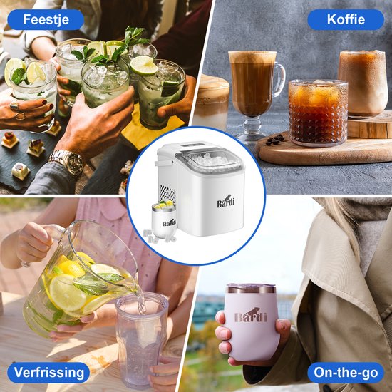 Collage: feestdrankjes, koffie, drankje verfrissen en Bardi beker 'on-the-go'.