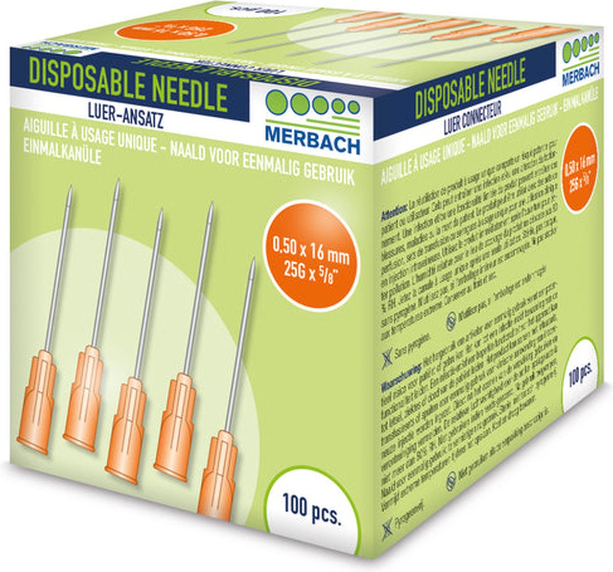 Goedkoopste Merbach Injectienaalden 25 G x 5/8 - 16mm oranje- 100 x 100 stuks voordeelverpakking