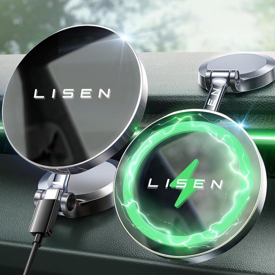 LISEN Magsafe Draadloos autolader/houder [15W Pro opladen] Wireless autohouder voor opladen op dashboard, wireless charge magnetische telefoonhouder met kabel voor iPhone 16 15 14 13 12-serie en Samsung