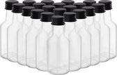 Belle Vous Mini-Drankflessen (48 Stuks) - Herbruikbare Plastic Fles van 25 ml met Zwarte Schroefdop, Vloeibare Trechter Voor Gemakkelijk Schenken, Vullen - Miniatuurflessen - Bruiloften en Feesten