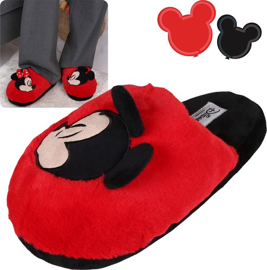 Mickey Mouse Disney Rood-Zwarte Dames Pantoffels, Warm met Dikke Zool