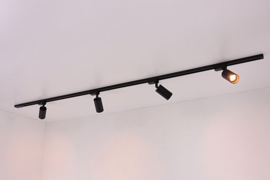 Railverlichting railsysteem Searchlight Luxe - 4xGu10 - mat zwart - 2 meter 4 spots