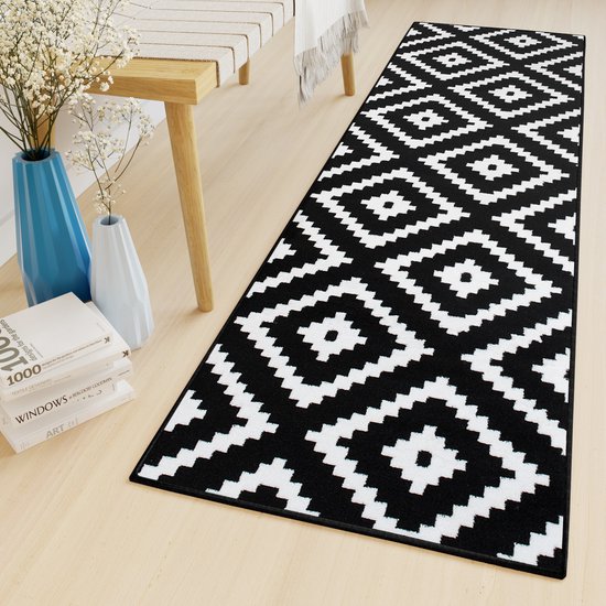 Tapiso Luxury Carpet Runner Zwart Wit Moderne Couloir Salon Tapis Taille - 100x400