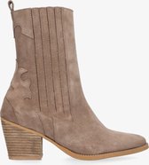 Tango | Ella square 9-e taupe suede western ankle boot - natural heel/sole | Maat: 37