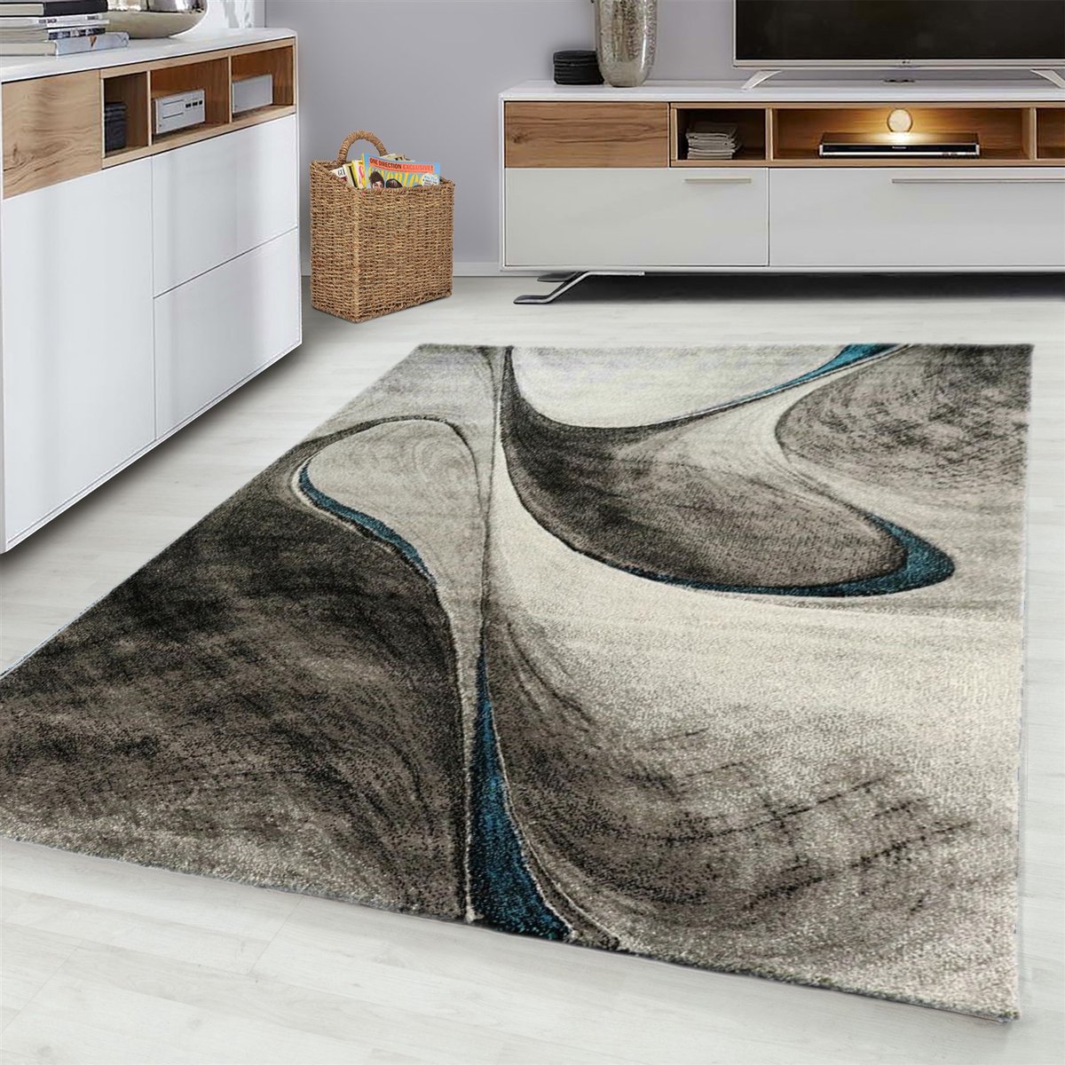 flycarpets Kristal Vloerkleed Modern - Turquoise / Blauw / Grijs - Laagpolig - 120x170 cm
