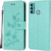 Bloemen Book Case - Motorola Moto G60 Hoesje - Cyan