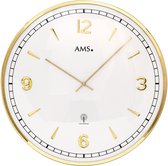 AMS F5609 - Wandklok - Analoog - Radiogestuurde tijdsaanduiding - Metaal - Mineraal Glas - Rond - diameter 40 cm ø - Cijfers - Strepen - Goudkleurig - Wit