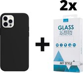 Siliconen Backcover Hoesje iPhone 12 Pro Max Zwart - 2x Gratis Screen Protector - Telefoonhoesje - Smartphonehoesje