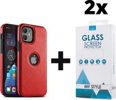 Backcase Lederen Hoesje iPhone 12 Mini Rood - 2x Gratis Screen Protector - Telefoonhoesje - Smartphonehoesje