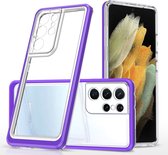 Samsung S21 Ultra hoesje transparant cover met bumper Paars - Ultra Hybrid hoesje Samsung Galaxy S21 Ultra case