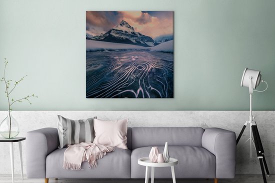 Tableau sur toile Paysage d'hiver avec glace au coucher du soleil - 90x90 cm - Décoration murale