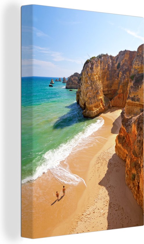 Canvas schilderij 90x140 cm - Wanddecoratie Uitzicht op het strand Praia Dona Ana in Lagos, Portugal - Muurdecoratie woonkamer - Slaapkamer decoratie - Kamer accessoires - Schilderijen