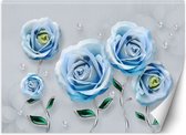 Trend24 - Behang - Blauwe Rozen 3D - Vliesbehang - Fotobehang Bloemen - Behang Woonkamer - 450x315 cm - Incl. behanglijm
