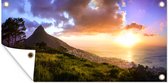 Tuinposter Zonsondergang bij de Seinheuvel, Zuid-Afrika - 80x40 cm - Wanddecoratie Buiten - Tuinposter - Tuindoek - Schuttingposter - Tuinschilderij