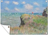 Tuinschilderij Cliff walk at Pourville - schilderij van Claude Monet - 80x60 cm - Tuinposter - Tuindoek - Buitenposter