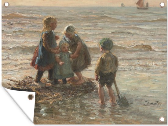Kinderen spelen op een vlot - schilderij van Bernard Blommers